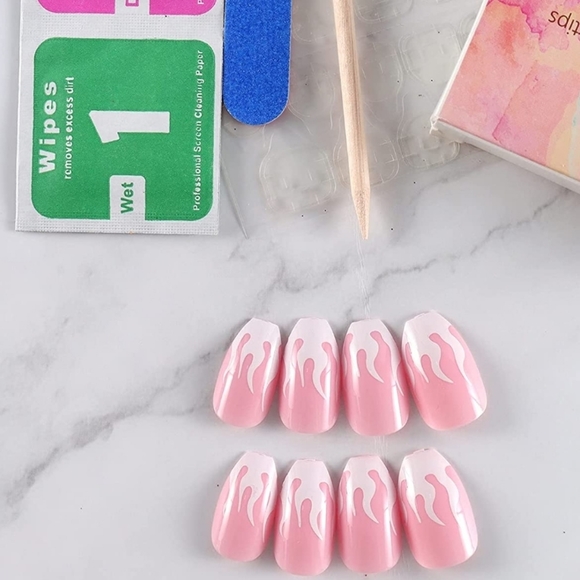 🆕24pc Pink & White Flame Ballerina Nails - Picture 2 of 4
